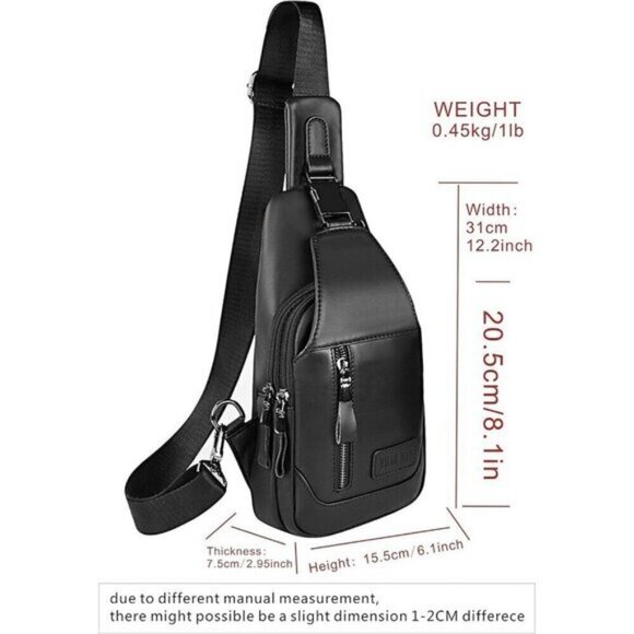 💫 Men Black Crossbody Bags Leather Sling Purse Chest Backpack Shoulder Bags - Picture 7 of 9
